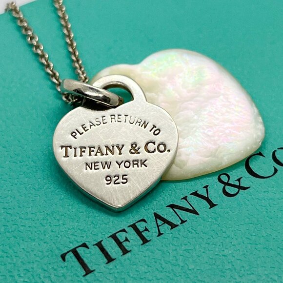 Tiffany & Co. Silver Double Return To Heart Mother of Pearl Pendant Necklace - Picture 2 of 11